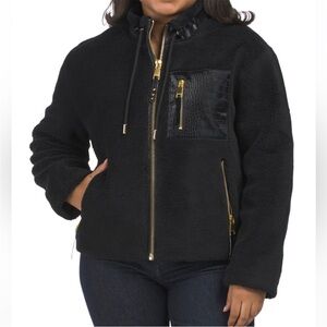 NEW Size S Rebecca Minkoff Black Teddy Leather Trim Faux Fur Bomber Jacket